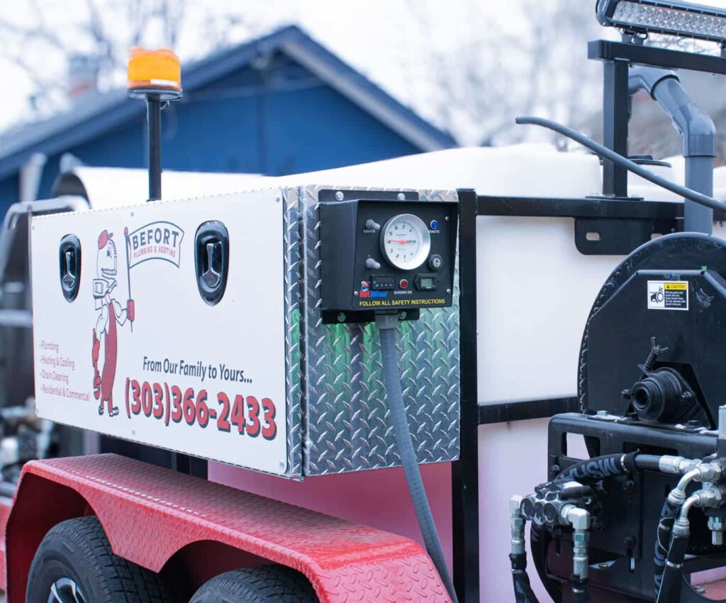 Befort Plumbing & Heating's custom made Hydro-Jetter for commercial drain cleaning & clearing