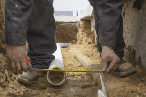 Befort Expert Commercial Plumbing Technician re-piping a broken Commercial sewer line