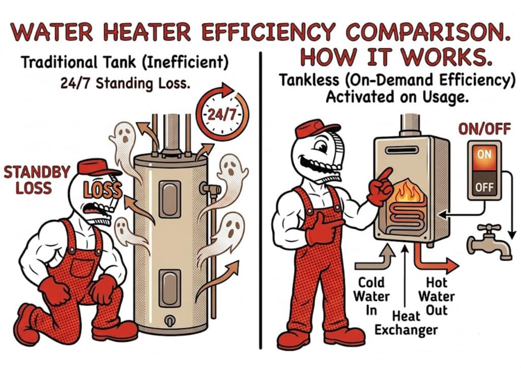 Difference between tank and tankless water heater infographic